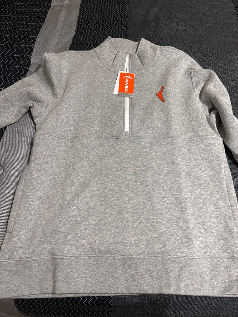 NWT WNBA Men's Light Gray Half-Zip Sweater with Orange Logo